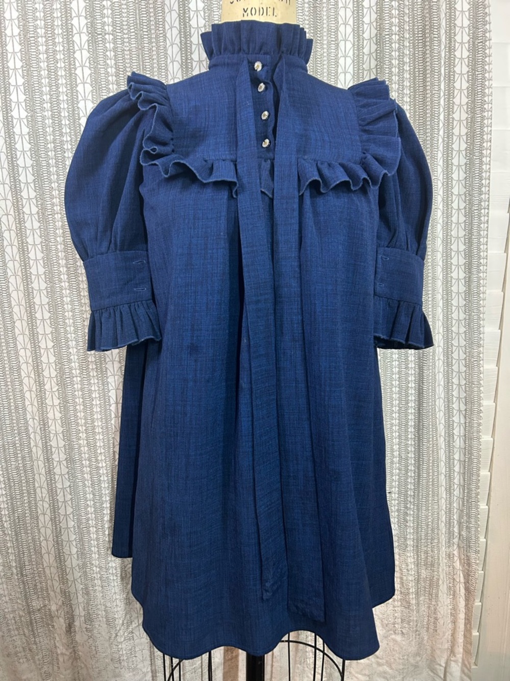 Navy Ruffle-Trim Dress